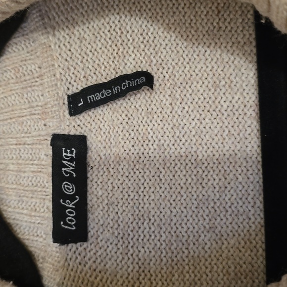 Look @ Me Oatmeal colored tiered Peplum button front sweater. Size large - Picture 3 of 9